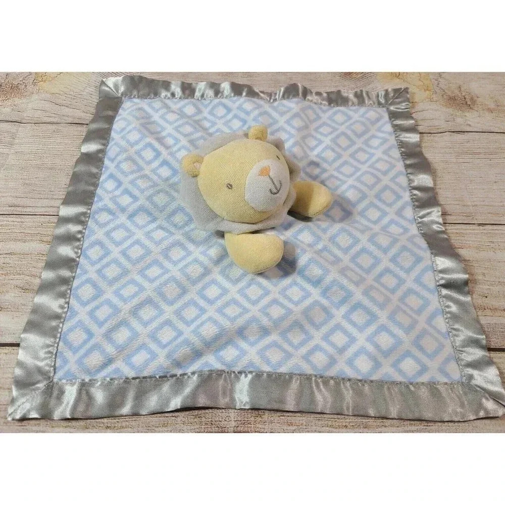 Nursery Rhyme Plush Lion Lovey Security Blanket Satin Back Trim 14" x 14"